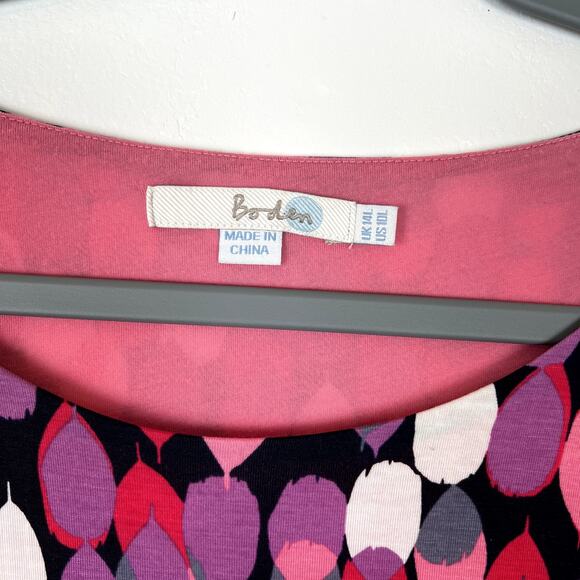 Boden Women Size US10L Bella Geometric Print Jersey Knit Dress Pink/Gray Midi - Picture 5 of 12